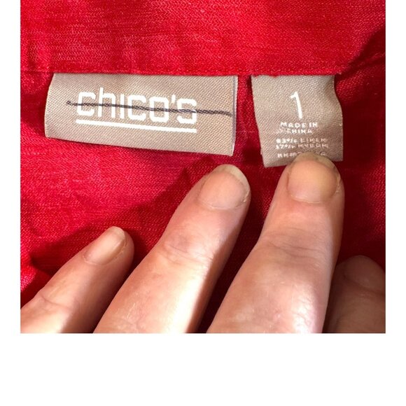 Chicos Womens Red Button-Up Jacket Size 1 Linen Blend 3/4 Sleeves Blouse Top - Picture 3 of 5
